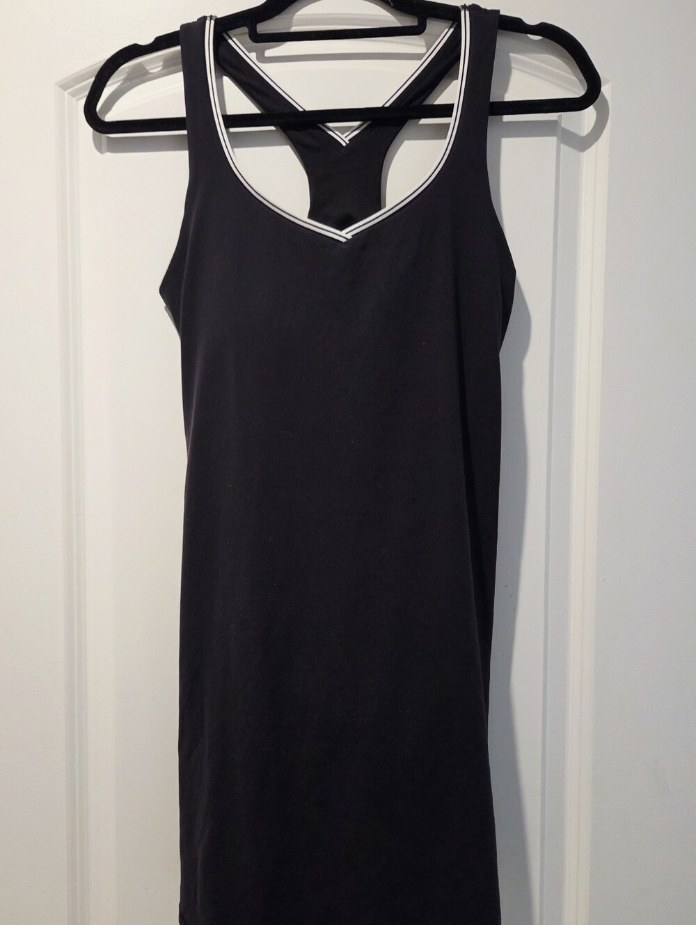 Black Racerback Tank Athletic Dress with White Trim